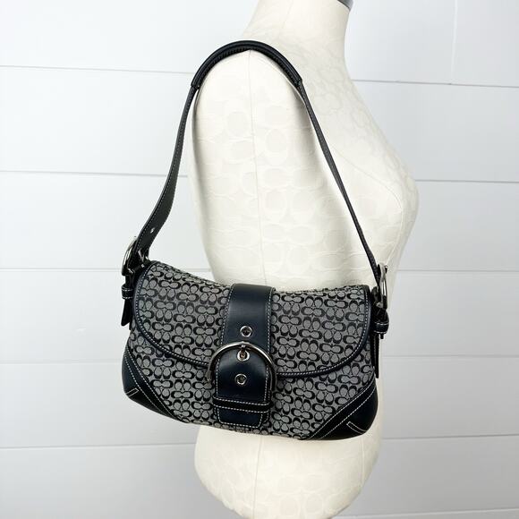 Coach Vintage Soho 6818 Gray Black Micro Signature C Leather Hobo Y2K - Picture 1 of 16